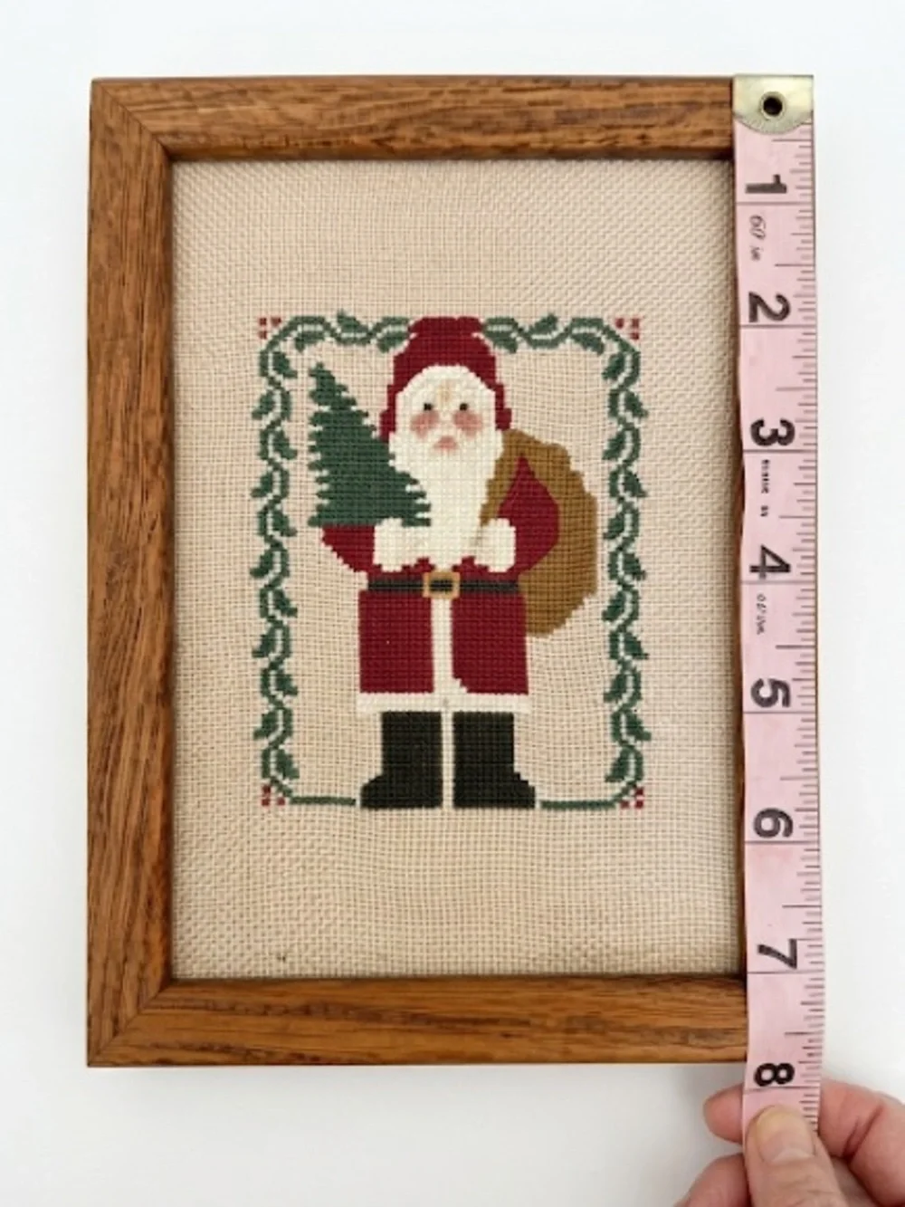 Handmade Cross Stitch Santa Framed Décor Cottagecore Christmas